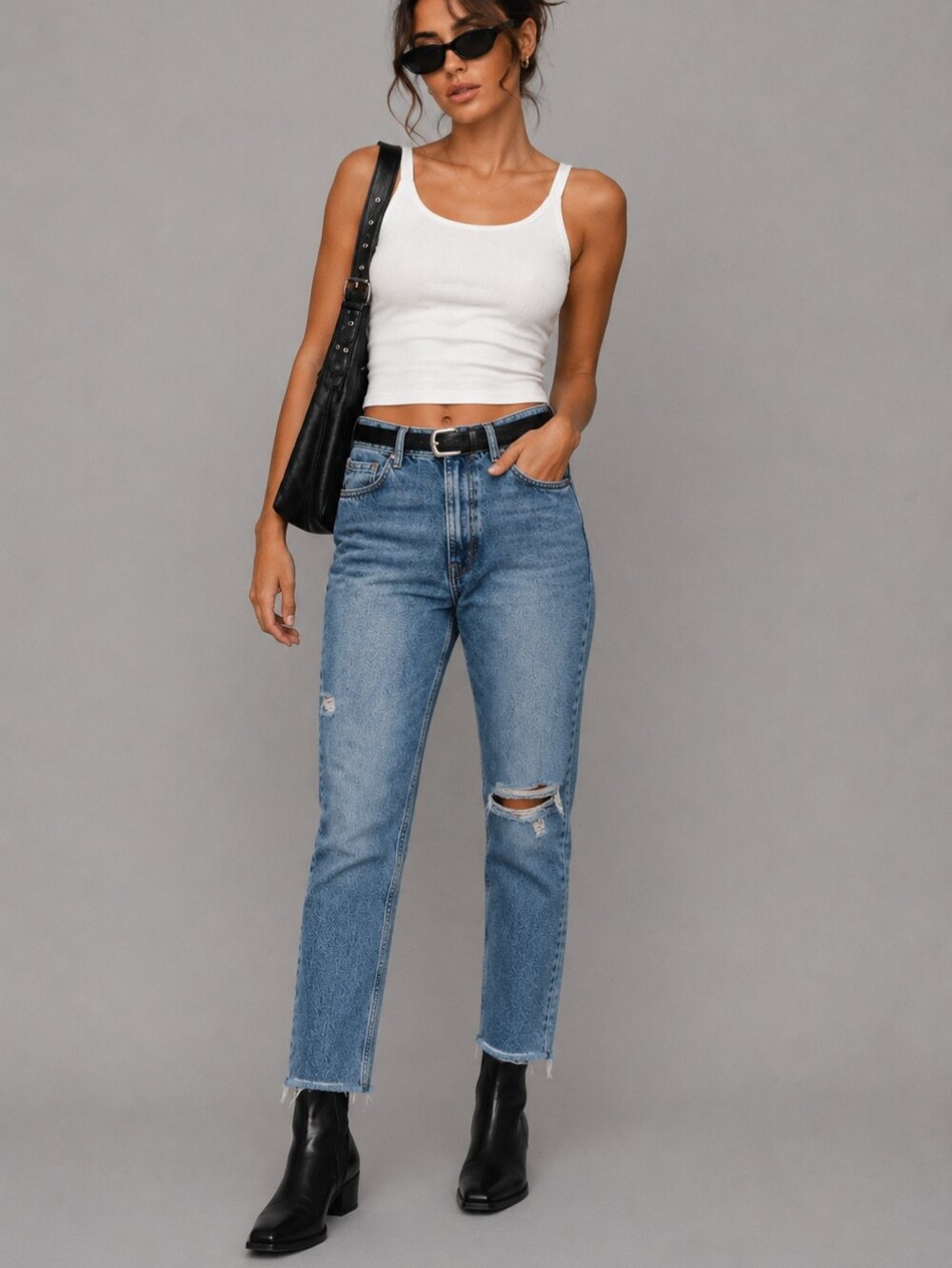 Zara Premium Denim High Rise Distressed Raw Hem Cropped Jeans Size 4 100% Cotton